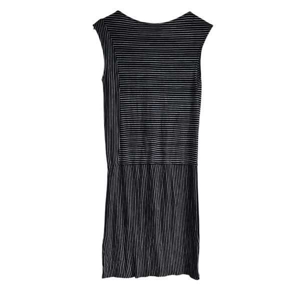 Derek Lam Dress Small Linen Blend Cowl Neck Black Gray Stripe Coastal Minimalist - Picture 2 of 10
